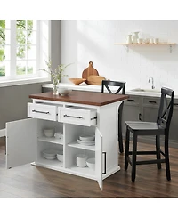 Crosley Furniture Bartlett 42" Wood Top Kitchen Island W/X-Back Stools