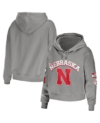 Women's Wear by Erin Andrews Gray Nebraska Huskers Mixed Media Cropped Pullover Hoodie