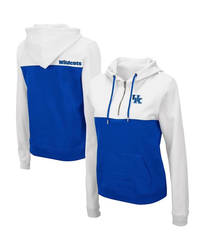 Women's Colosseum White, Royal Kentucky Wildcats Aidan Lightweight Quarter-Zip Hoodie
