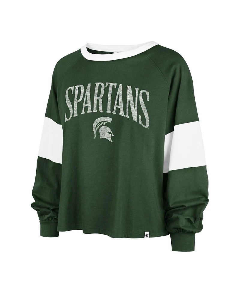 Women's '47 Brand Green Distressed Michigan State Spartans Upside Rhea Raglan Long Sleeve T-shirt