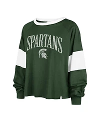 Women's '47 Brand Green Distressed Michigan State Spartans Upside Rhea Raglan Long Sleeve T-shirt