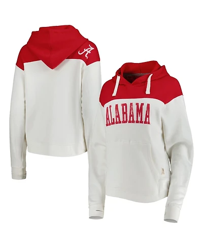 Women's Pressbox White, Crimson Distressed Alabama Tide Chicago 2-Hit Yoke Pullover Hoodie
