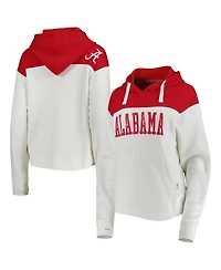 Women's Pressbox White, Crimson Distressed Alabama Tide Chicago 2-Hit Yoke Pullover Hoodie