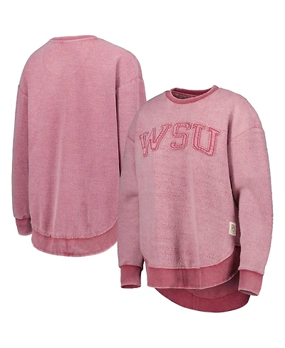 Women's Pressbox Crimson Distressed Washington State Cougars Ponchoville Pullover Sweatshirt