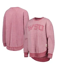 Women's Pressbox Crimson Distressed Washington State Cougars Ponchoville Pullover Sweatshirt