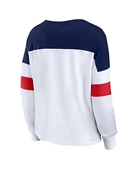 Women's Fanatics White, Navy New England Patriots Plus Even Match Lace-Up Long Sleeve V-Neck Top