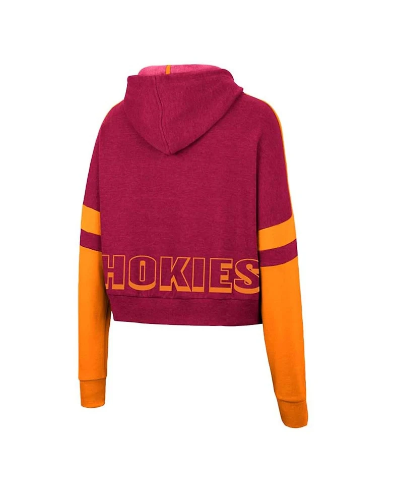 Women's Colosseum Heather Maroon Virginia Tech Hokies Throwback Stripe Arch Logo Cropped Pullover Hoodie