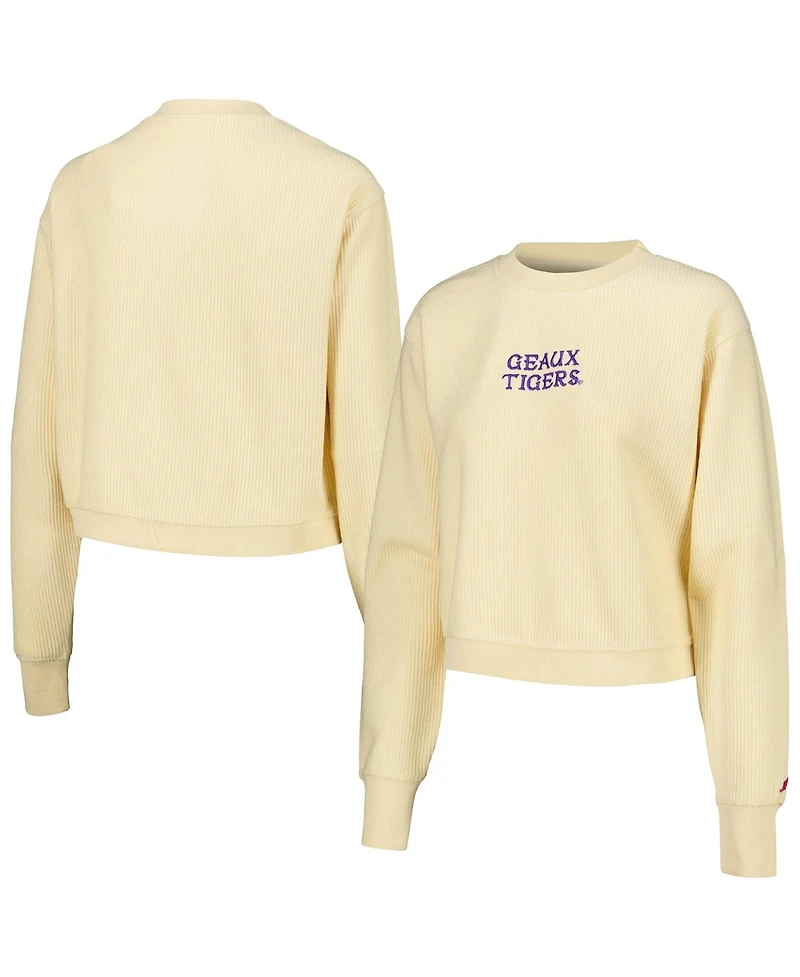 Women's League Collegiate Wear Cream Lsu Tigers Timber Cropped Pullover Sweatshirt