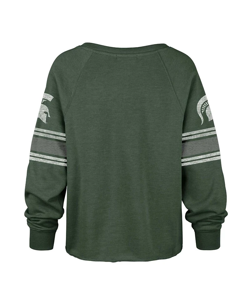Women's '47 Brand Green Distressed Michigan State Spartans Allie Modest Raglan Long Sleeve Cropped T-shirt
