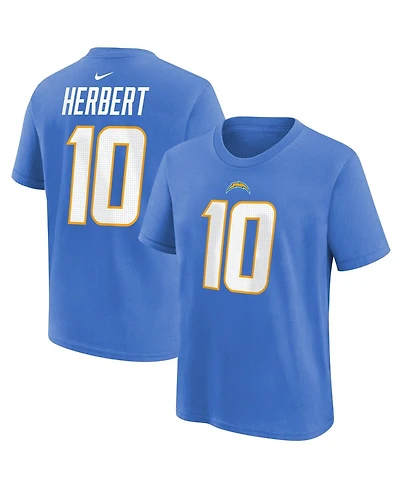 Big Boys Nike Justin Herbert Powder Blue Los Angeles Chargers Player Name and Number T-shirt