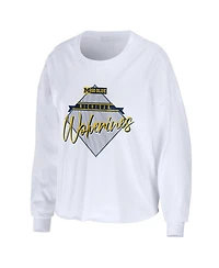 Women's Wear by Erin Andrews White Michigan Wolverines Diamond Long Sleeve Cropped T-shirt