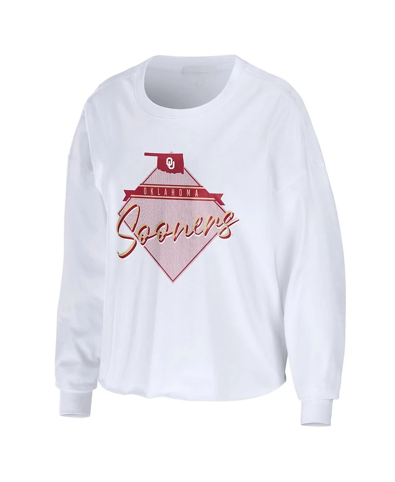 Women's Wear by Erin Andrews White Oklahoma Sooners Diamond Long Sleeve Cropped T-shirt