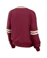 Women's Wear by Erin Andrews Crimson Distressed Oklahoma Sooners Vintage-Like Pullover Sweatshirt