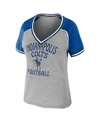Women's Wear by Erin Andrews Heather Gray Distressed Indianapolis Colts Throwback Raglan V-Neck T-shirt