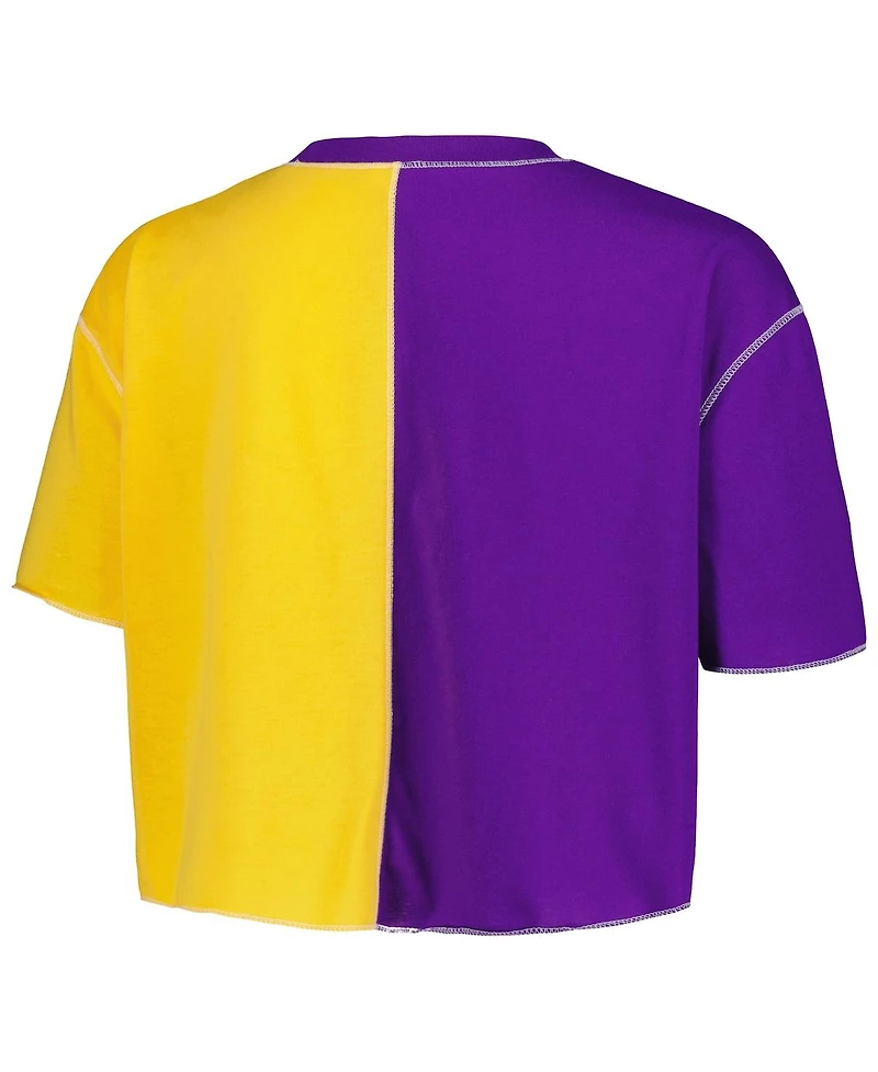 Women's ZooZatz Purple, Gold Lsu Tigers Colorblock Cropped T-shirt