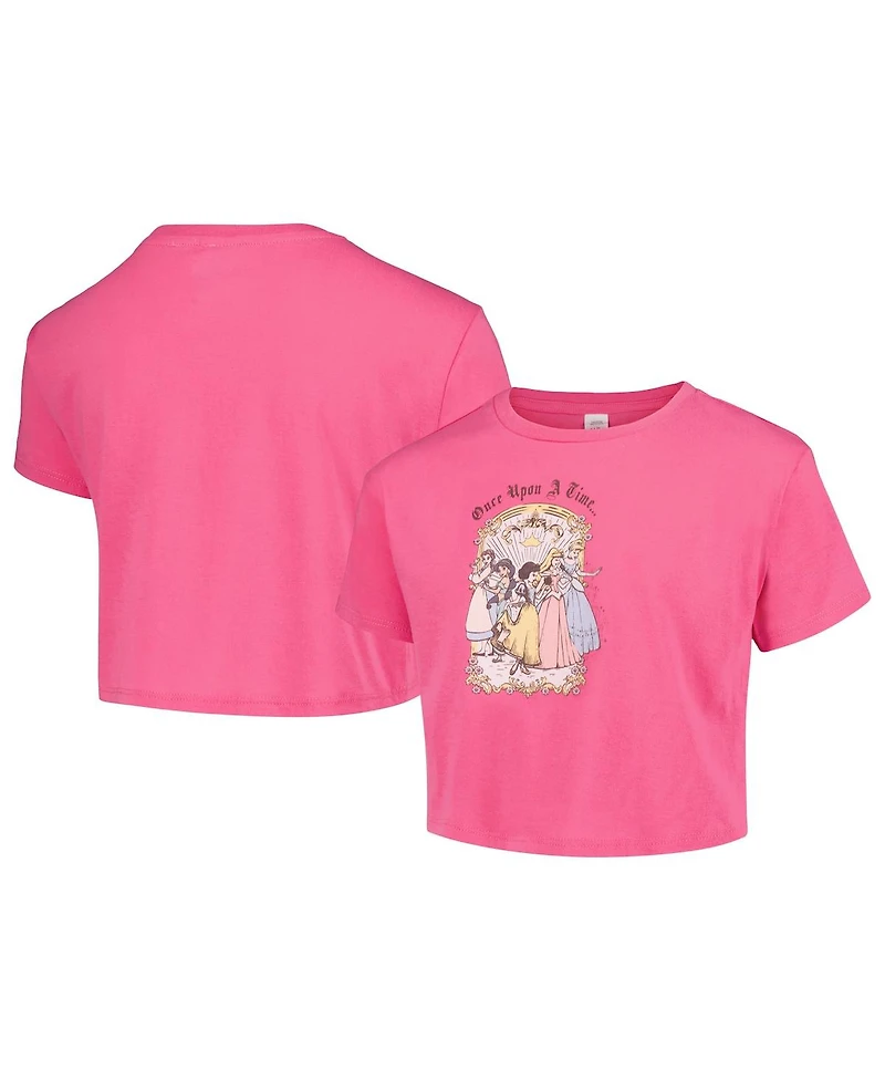 Big Girls Mad Engine Pink Distressed Disney Princess Vintage-Like Cropped T-shirt