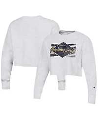 Women's Champion Heather Gray Distressed Notre Dame Fighting Irish Reverse Weave Cropped Pullover Sweatshirt
