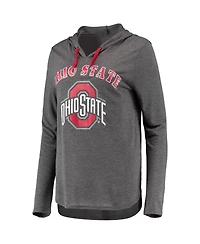 Women's Colosseum Heather Charcoal Ohio State Buckeyes My Lover Lightweight Hooded Long Sleeve T-shirt