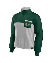 Women's Fanatics Green, Heathered Gray Miami Hurricanes Sideline to Colorblock Quarter-Zip Jacket