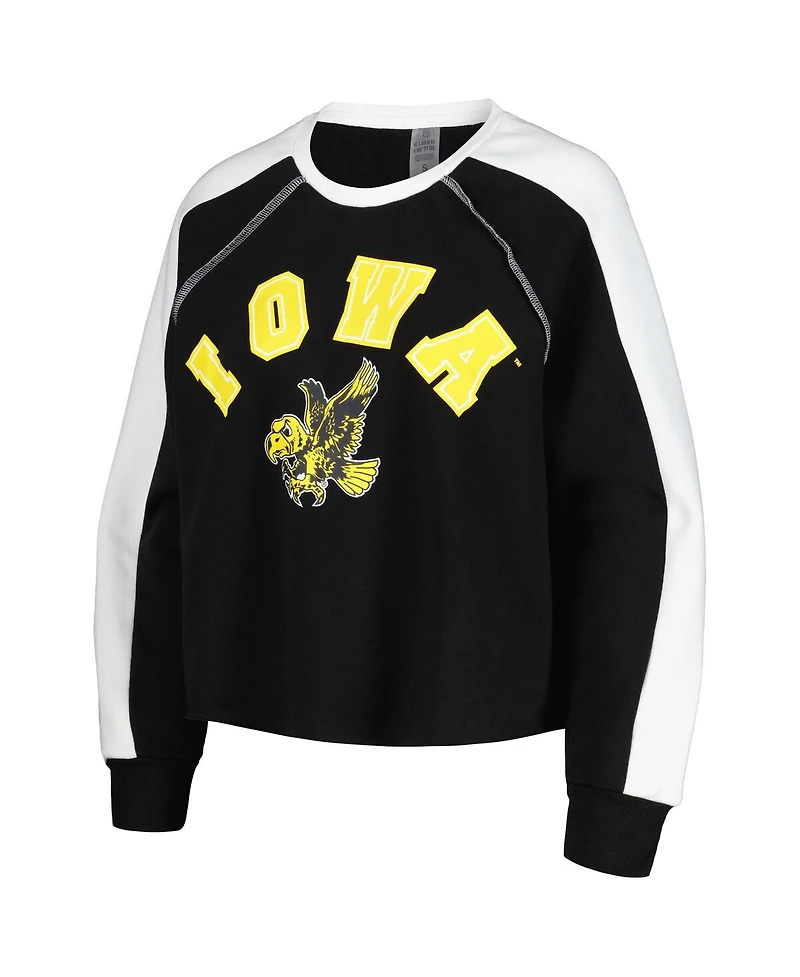Women's Gameday Couture Black Iowa Hawkeyes Blindside Raglan Cropped Pullover Sweatshirt
