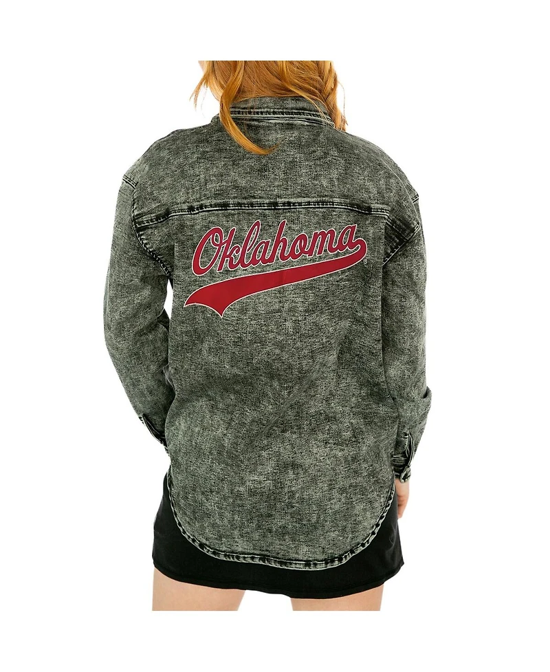 Women's Gameday Couture Charcoal Oklahoma Sooners Multi-Hit Tri-Blend Oversized Button-Up Denim Jacket