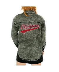 Women's Gameday Couture Charcoal Oklahoma Sooners Multi-Hit Tri-Blend Oversized Button-Up Denim Jacket