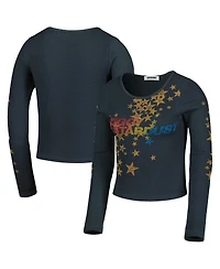 Women's Charcoal Distressed David Bowie Ziggy Stardust Thermal Cropped Pullover Sweatshirt
