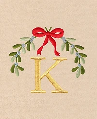 Linum Home Christmas Mistletoe Monogram Beige Embroidered Luxury Turkish Cotton Hand Towels, 2 Piece Set
