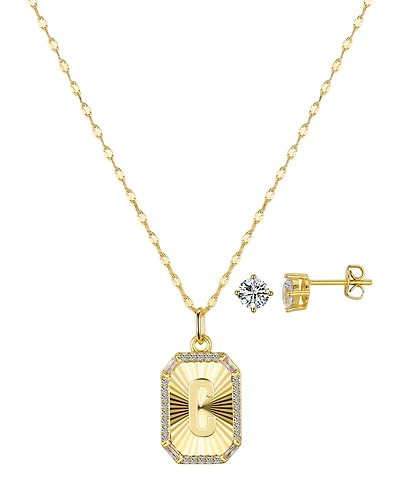 Unwritten Cubic Zirconia Initial Pendant Necklace and Stud Earring Set