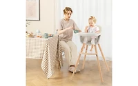 Slickblue Kids 3-in-1 Convertible Wooden High Chair with Cushion-Light Gray