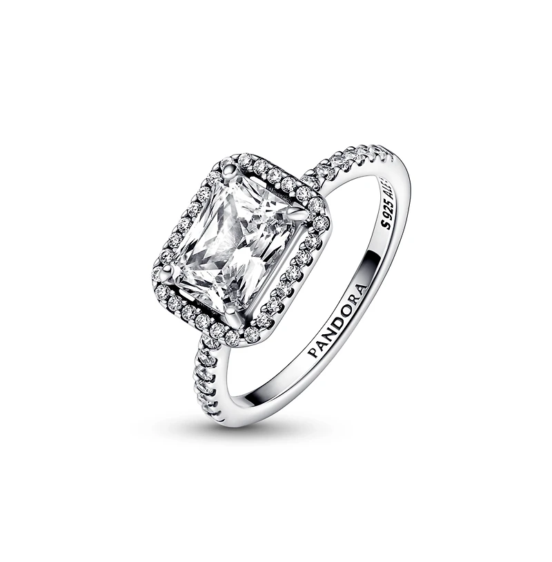 Pandora Cubic Zirconia Timeless Rectangular Sparkling Halo Ring