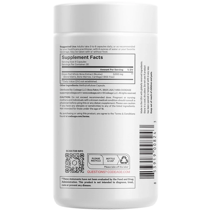 Codeage Grass Fed Bone Marrow Supplement - Freeze Dried, Non-Defatted, & Desiccated Beef Bone Marrow Pills