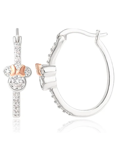 Disney Minnie Mouse 18KT Pink Gold Plated Cubic Zirconia Hoop Earrings, Two Tone
