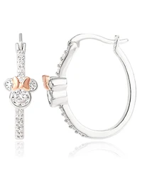 Disney Minnie Mouse 18KT Pink Gold Plated Cubic Zirconia Hoop Earrings, Two Tone
