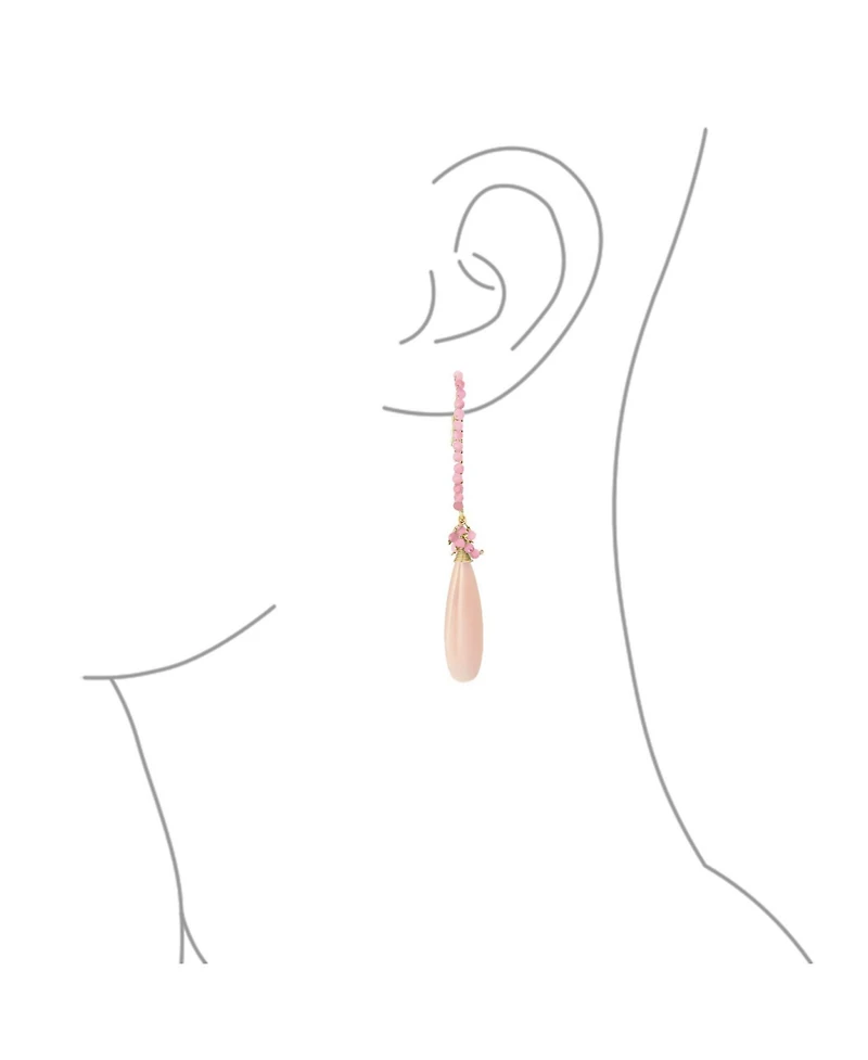 Bling Jewelry Boho Wire Wrap Cluster Bead Accent Linear Elongated Fish Hook Soft Light Pink Natural Tourmaline Long Teardrop Chandelier Dangle Earring