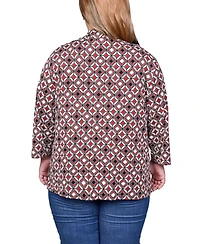 Ny Collection Plus Puff Print 3/4 Sleeve 2-Fer Top