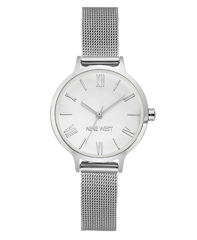 Nine West Women's Quartz Silver-Tone Stainless Steel Mesh Band Watch, 31mm