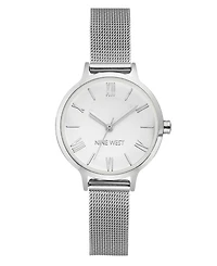 Nine West Women's Quartz Silver-Tone Stainless Steel Mesh Band Watch, 31mm