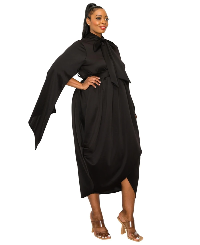 L I V D Plus Tina Tulip Hem Cape Sleeve Pocket Dress