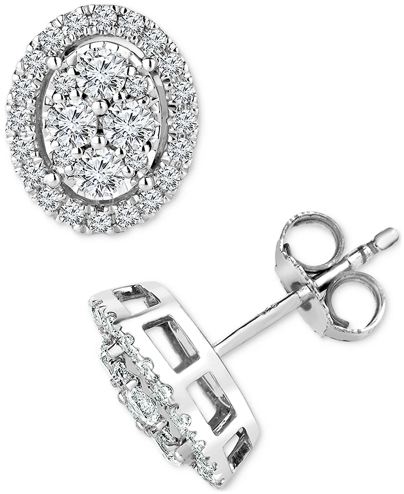TruMiracle Diamond Halo Oval Cluster Halo Stud Earrings (1/3 ct. t.w.) in 14k White Gold