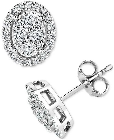 TruMiracle Diamond Halo Oval Cluster Halo Stud Earrings (1/3 ct. t.w.) in 14k White Gold