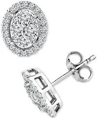 TruMiracle Diamond Halo Oval Cluster Halo Stud Earrings (1/3 ct. t.w.) in 14k White Gold