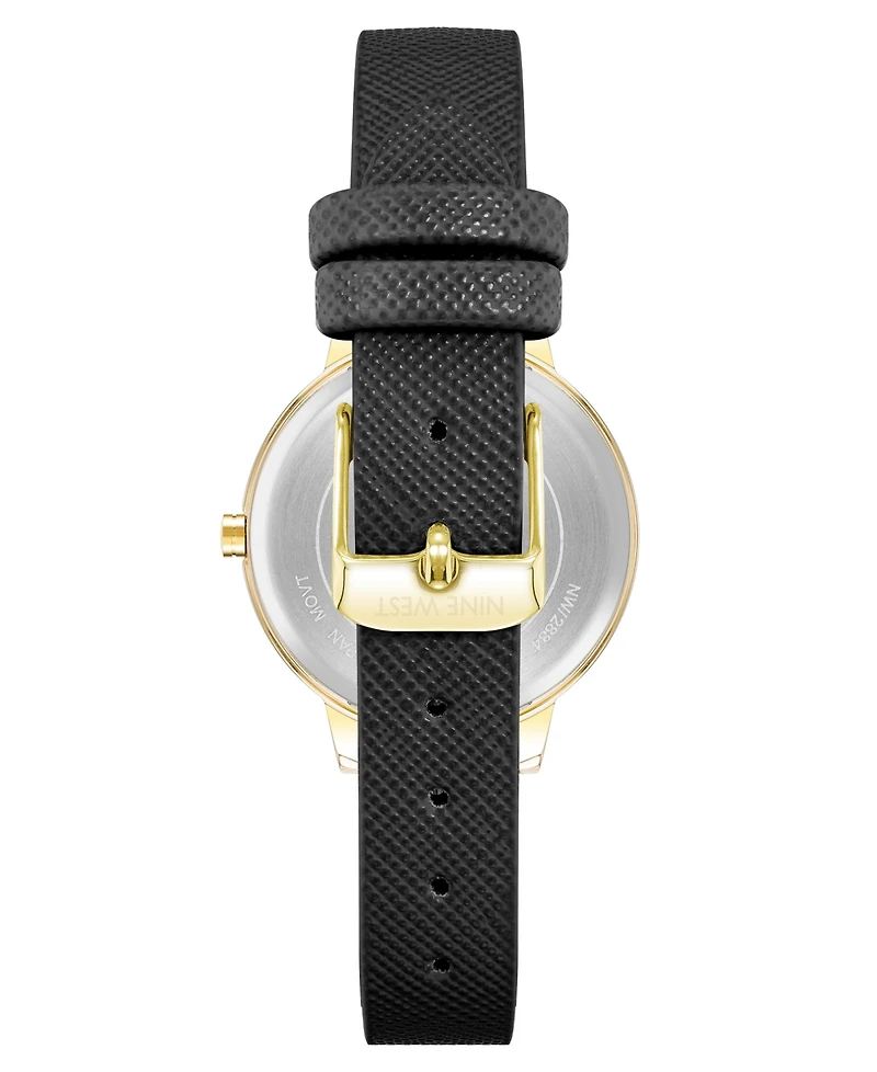 Nine West Woman's Quartz Black Faux Leather Band and Floral Pattern Watch, 36mm