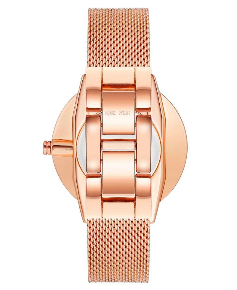 Nine West Women's Quartz Rose Gold-Tone Stainless Steel Mesh Band Watch, 40mm