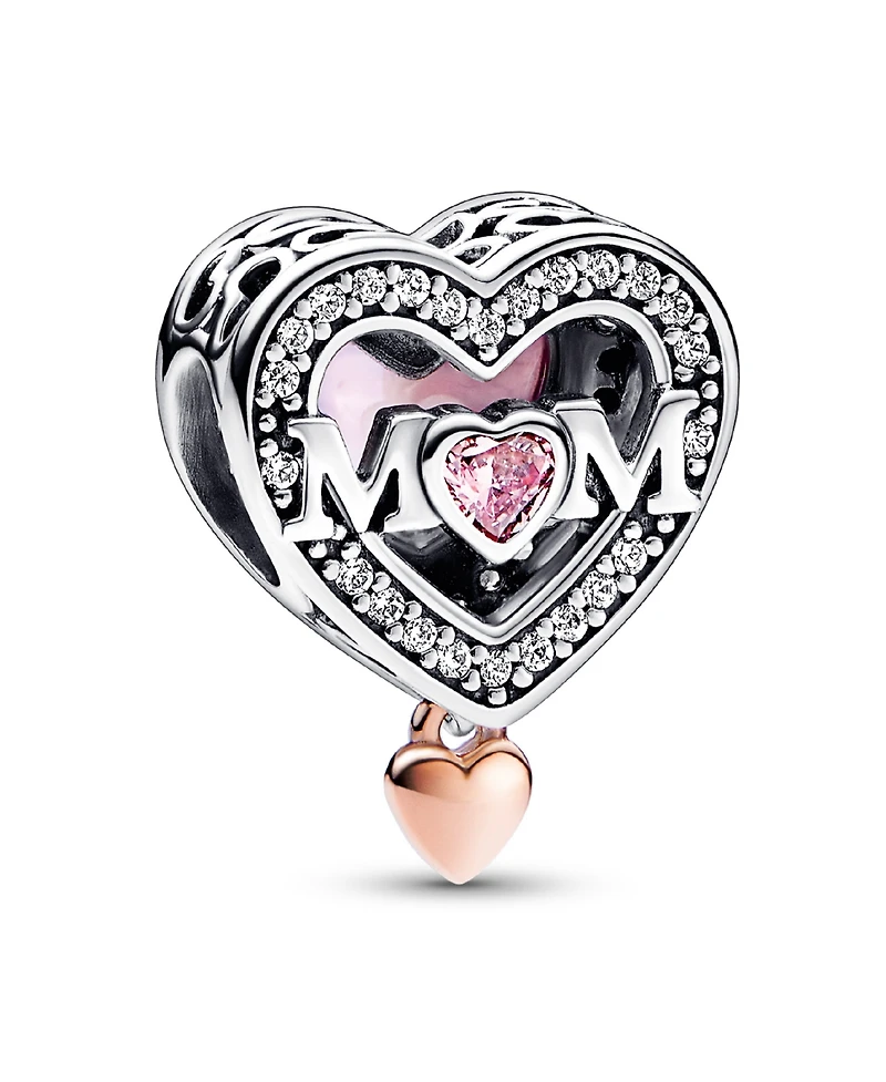 Pandora Cubic Zirconia Two-Tone Openwork Mom Heart Charm