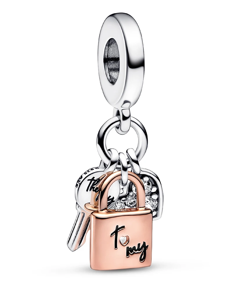 Pandora Cubic Zirconia Two-Tone Key, Padlock Heart Triple Dangle Charm