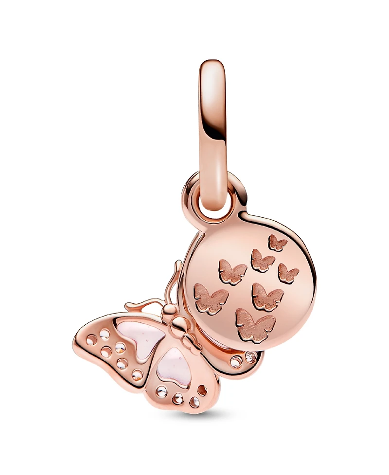 Pandora Cubic Zirconia Pink Butterfly Quote Double Dangle Charm