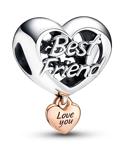 Pandora Sterling Silver Love You Heart Charm - Silver, Rose-Gold
