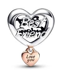 Pandora Sterling Silver Love You Heart Charm - Silver, Rose-Gold