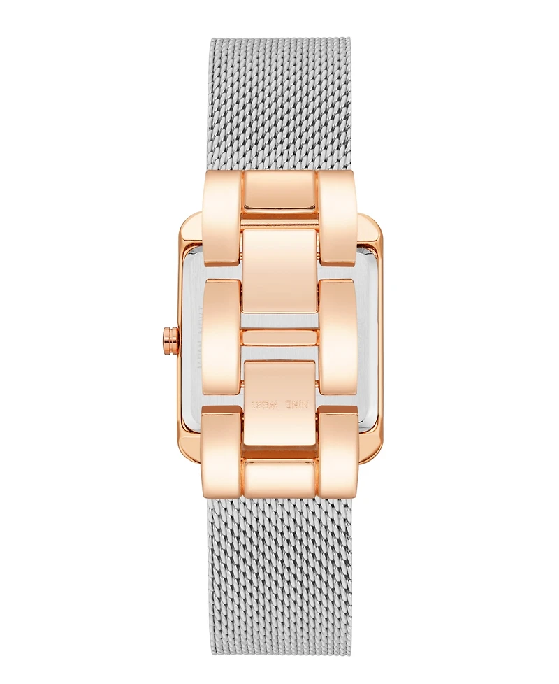 Nine West Women's Quartz Rectangular Silver-Tone Stainless Steel Mesh Band Watch, 29mm